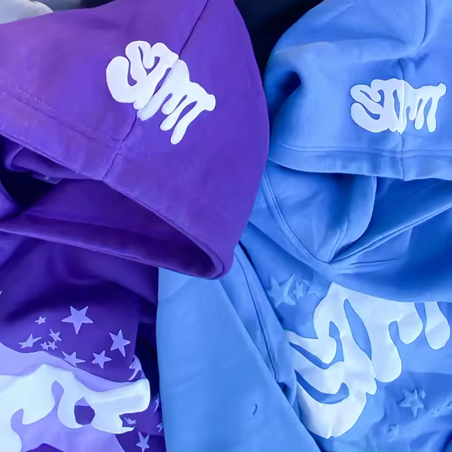 Puff Print Jacket Fleece Cotton Cropped Cut Edge Raw Hem Puff Printing Hoodie Men