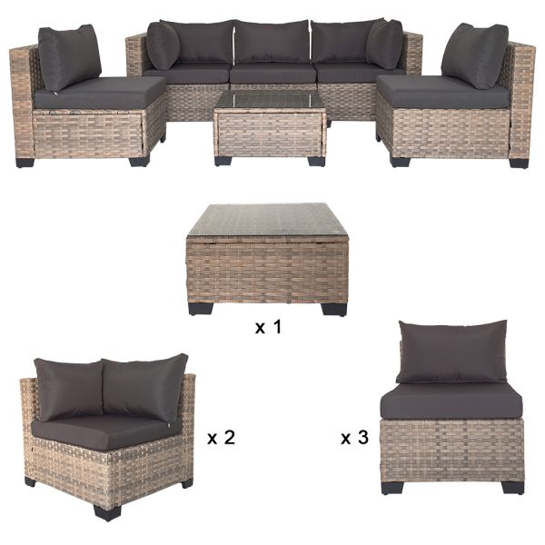 Wholesale Sectional Sofa Garden Corner Set Factory Hot Sale Customizable 6 Pieces Outdoor Rattan Sofa