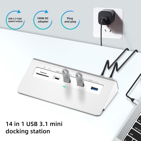 Estación de acoplamiento de escritorio Subosen Manufacture 14 en 1 tipo C USB C 1G Ethernet 4K HDMI