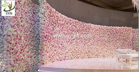 UVG 16ft long curved artificial flower backdrop wall in silk roses for wedding stage decoration CHR1106