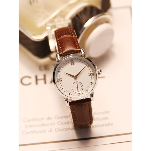 Brown Leather Band Quartz Couple Watch Genuine Diamond Quartz Watch