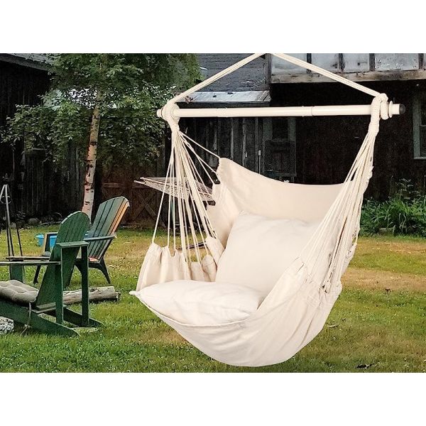 Hammock Chair Hanging Rope Swing - Max 500 Lbs - 2 Cushions Included - Steel Spreader Bar with Anti-Slip Rings