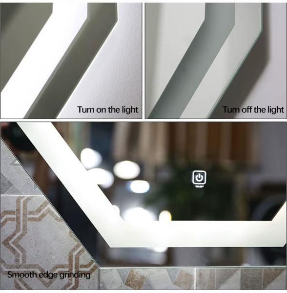 Smart Octagon Bathroom Mirror , LED Illuminated Bathroom Mirror With Digital Time / Temperature Display