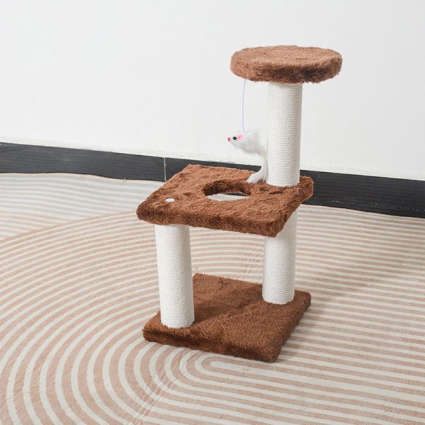 ODM Design Cat Furniture Beige Chipboard Climbing Tree with Sisal Column and Plush Hammock