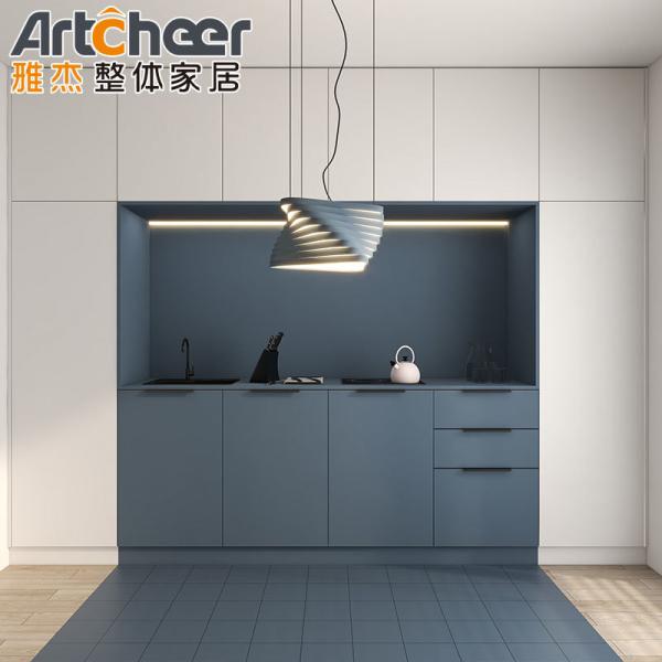 Custom Design Luxury White PVC Modular Kitchen Cabinets with Solid Surface Countertop