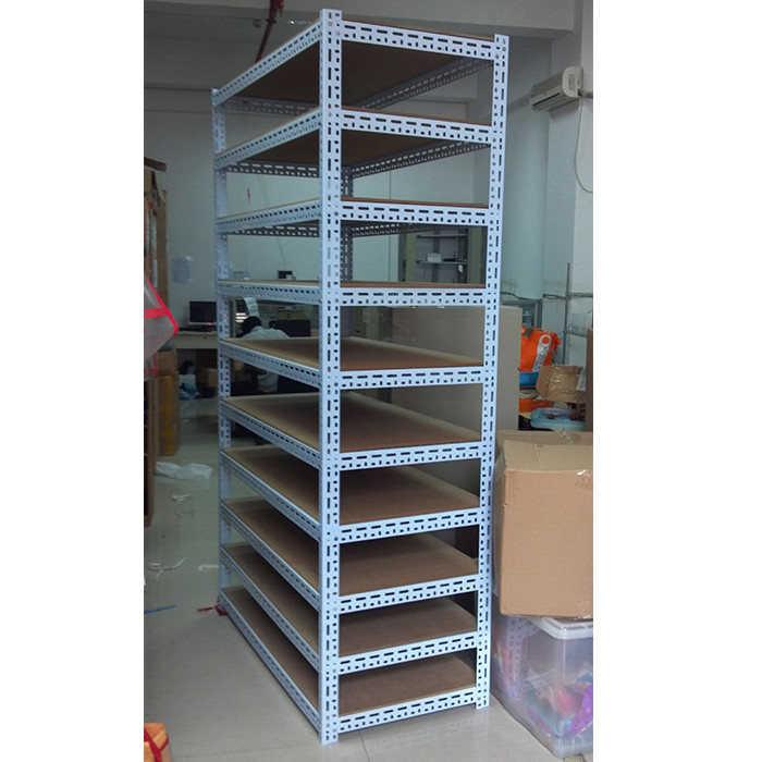 Stocked 5-layer Steel Slotted Angle Shelving Racking Systems for Light Duty Storage