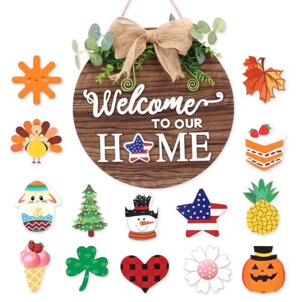 Welcome Wreaths Front Door Decor Outdoor Hanging Vertical Sign Farmhouse Decorations Front Porch Decorations