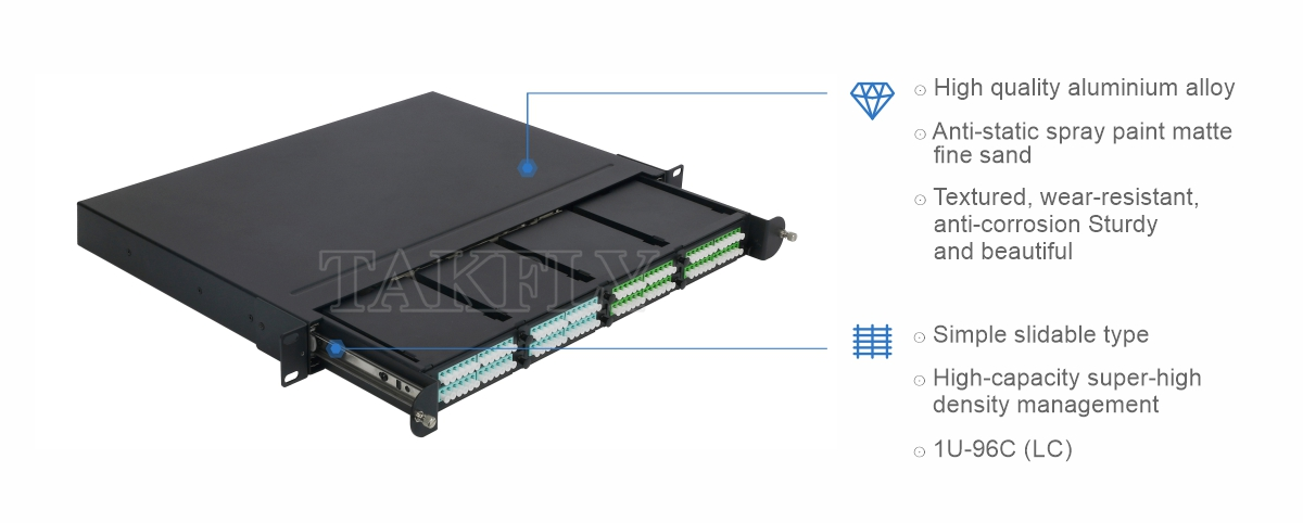 Волоконно-оптическая MPO кассета MTP Patch Panel Алюминиевый сплав Управление скользящим типом для центра обработки данных FTTX