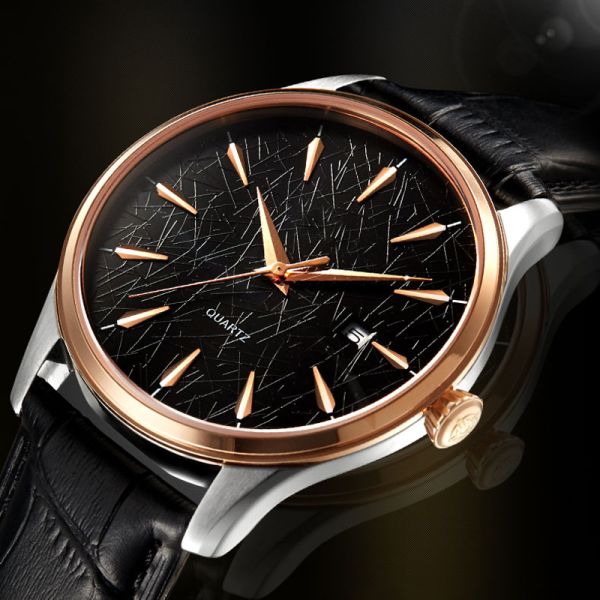 30M Waterproof Top Layer Cowhide Leather Couple Watch