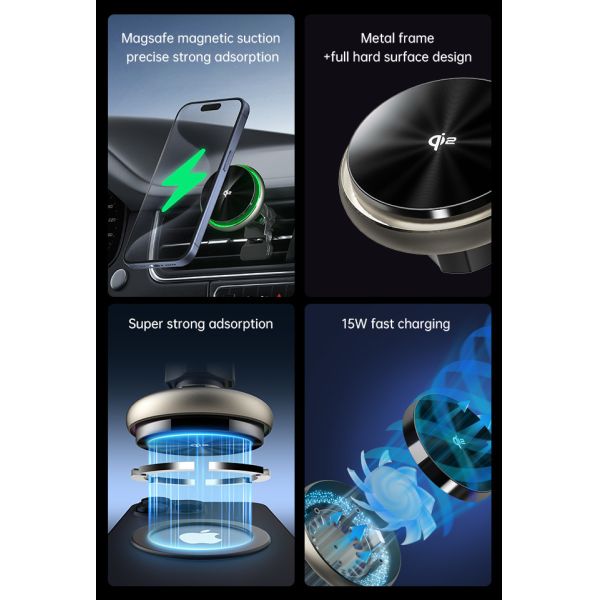 Starry Sky Magnetic Car Wireless Charging Holder Ventilateur de refroidissement intégré dissipation de chaleur rapide réglages d'éclairage multiples