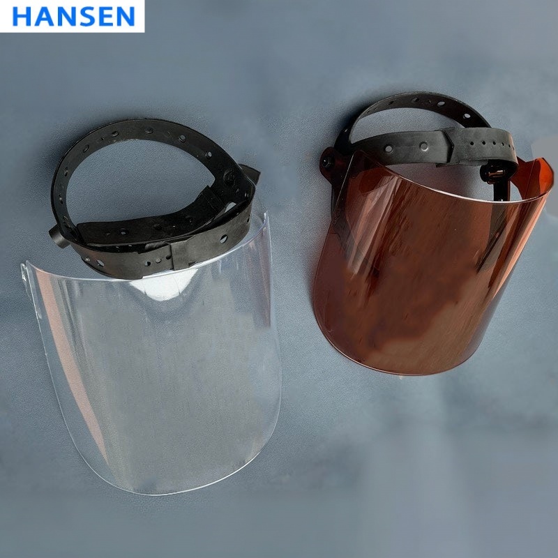 Head mounted clear PC face shield , transparent safety face visor , anti splash protective face shield , industrial grinding face mask , chemical splash proof face shield