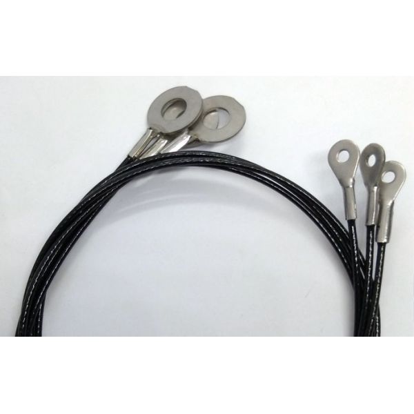 Веревочка черного ПВК покрытая/пластмассой покрытая нержавеющей стали провода двух- концом наблюдает