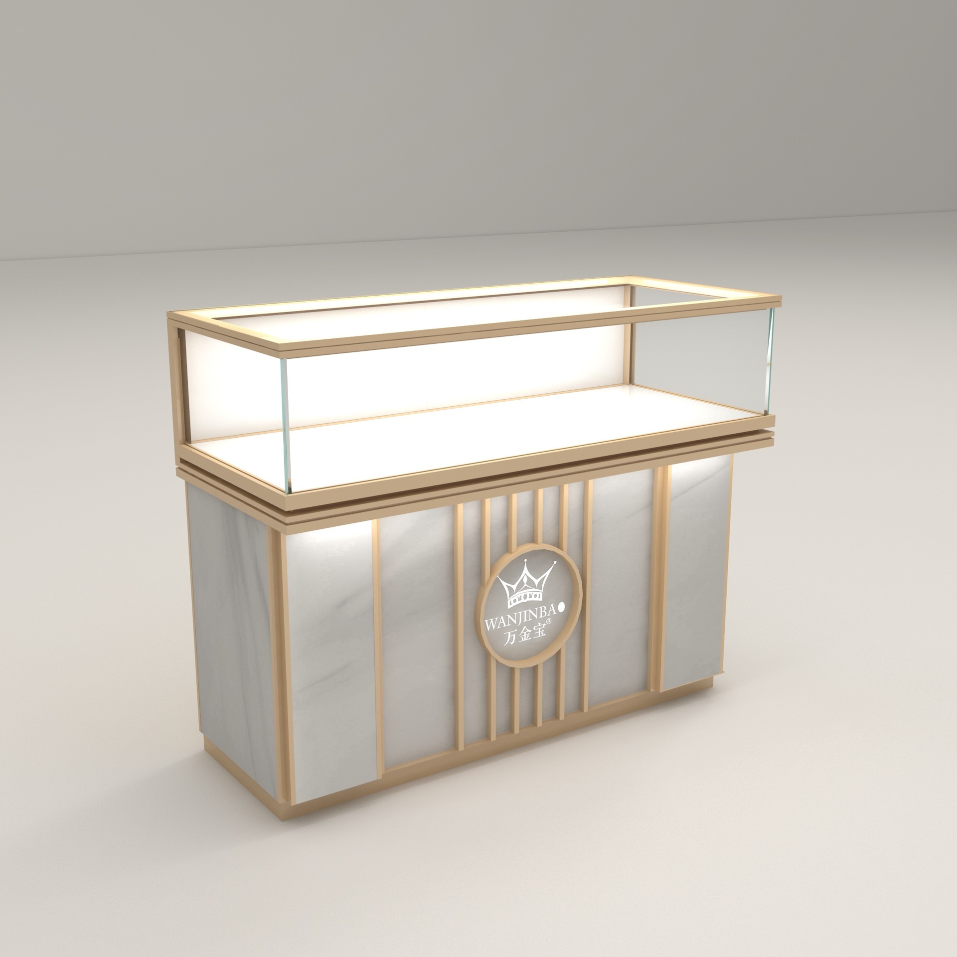 LED Lighting Jewelry Showcase with Customizable Solutions and Adjustable Glass Shelves for Luxury Front Display