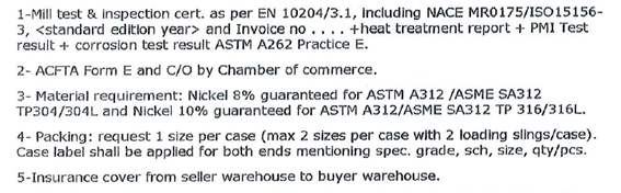 ASTM A312/SA312 TP304/304L	TP316/316L　Sch40s TP304/304L Nickel 8%　1/2”～10”