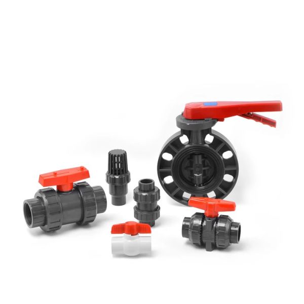 Socket/Thread Connection PVC High Pressure Ball Valve with Blue Handle in White Grey