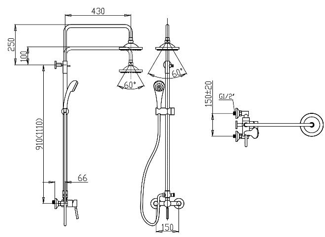 Ceramic Brass Bathroom Faucet with 8 inch ABS Head Shower