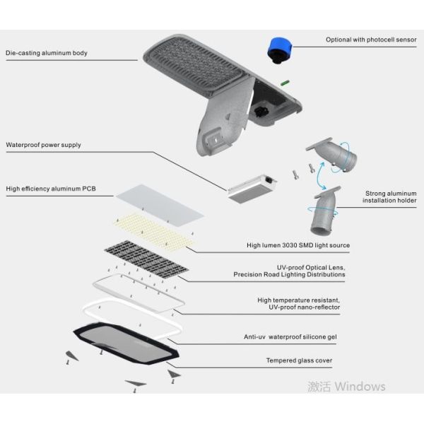 Outdoor IP66 Waterproof 100W 200W 300W LED Street Light Die-Cast Aluminum Light 150LM/W