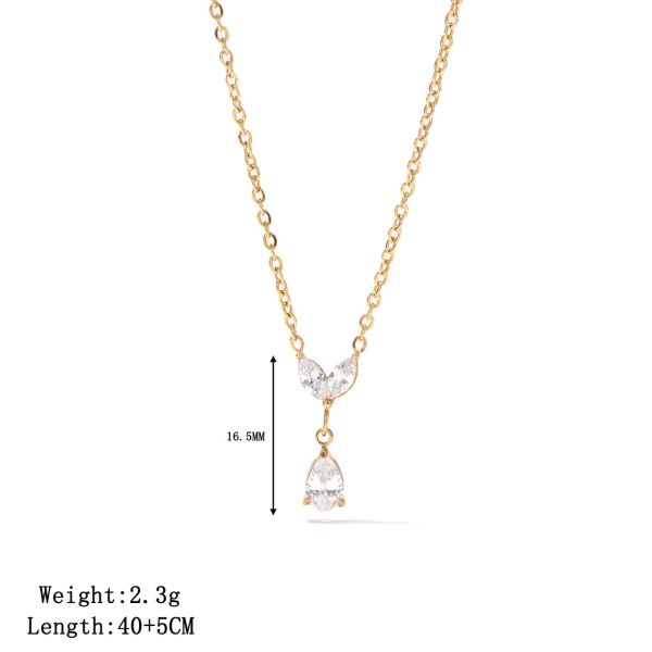 Collar de mujer de acero inoxidable moderno con piedras de circonita marquesa y pera