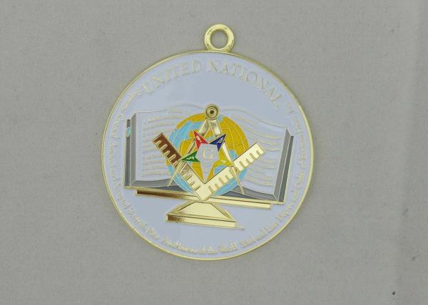 Flat Back FreeMasons Zinc Alloy Enamel Medal with Zinc Alloy Die Casting, Gold Plating