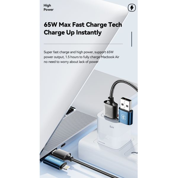 ESSAGER ES-X49 65W Usb to Type C Lightning 4 in 1 Charger Data Cable for Phone Laptop