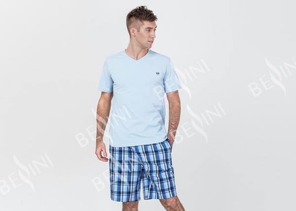 Super Soft Mens Luxury Sleepwear V Neck Short Sleeve Tee And Short Pants