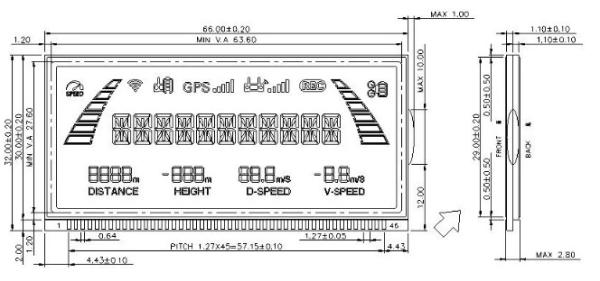 VDD 3.7V Full View Negative 14 Segment LCD Module Display Car DVD LCD Display 66*32mm
