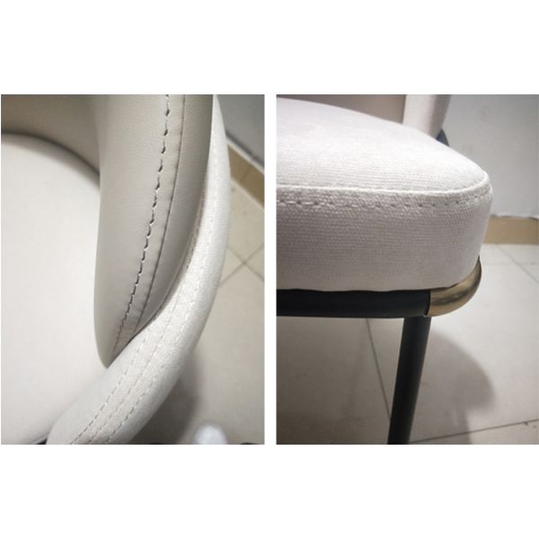 Cream Linen Upholstered Dining Chairs With Metal Legs Double Back Conference Use