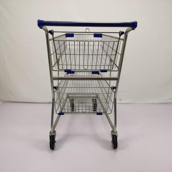 Double Layer Shopping Basket Trolley Zinc Powder Coated Supermarket Shopping Cart