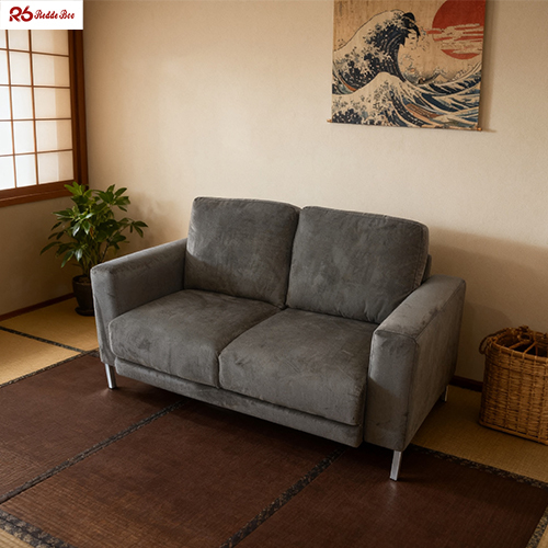 Minimalist Design Linen Fabric 2 Seater Cushion Sofa Apartment Furniture