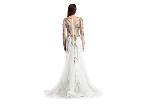 Sheer Prom Celebrity Lace Appliques Long Sleeve Evening Gowns Anti - Wrinkle