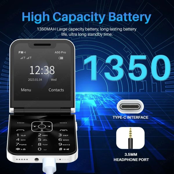A50 Pro Flip Mobile Phone Dual SIM Call Recording Speed Dial Torch Magic Voice 2.4