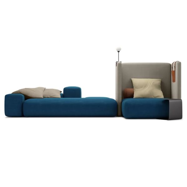 Aesthetic Interior Sectional Fabric Sofa With Integrated Magazine Rack