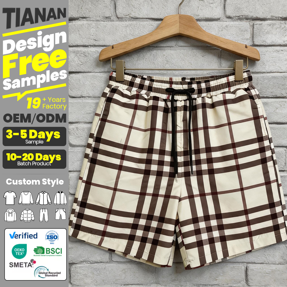 Tianan Men's Color Block Plaid Shorts Latest Design Custom Men Shorts Wholesale Casual Wear Men Shorts Lightweight Men Shorts