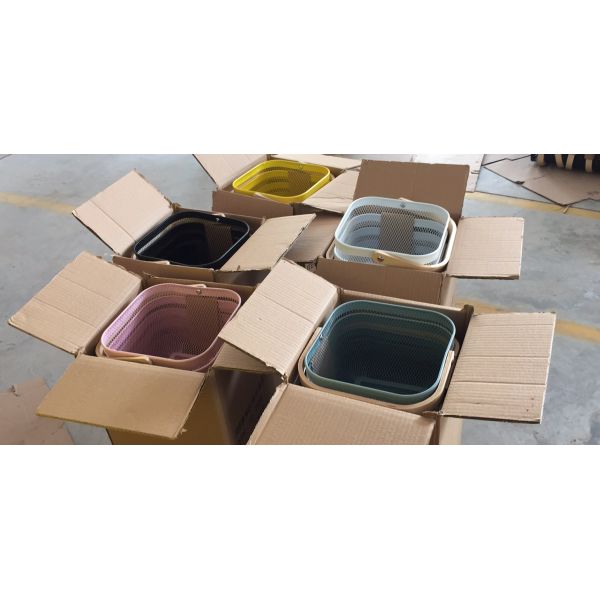 Green Bamboo Iron Storage Basket 24*24cm Metal Basket Wooden Handle