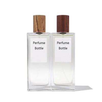 Empty 50ml Rectangle Perfume bottle Cosmetic glass Square Aroma bottle Wooden Cap