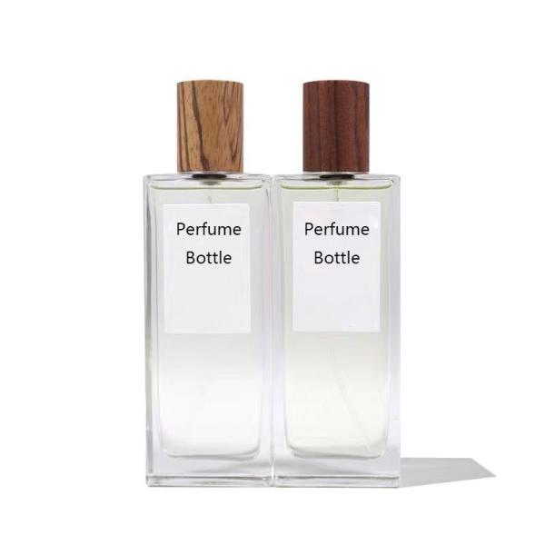 Empty 50ml Rectangle Perfume bottle Cosmetic glass Square Aroma bottle Wooden Cap