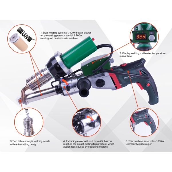 CE Hand Held Plastic Extruder 380degree , PVDF Plastic Sheet Welding Machine