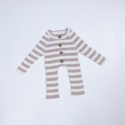 Do fato-macaco listrado unisex da malha do menino do bebê do algodão luva 100% longa um botão da parte abaixo do macaquinho Playsuit da camiseta