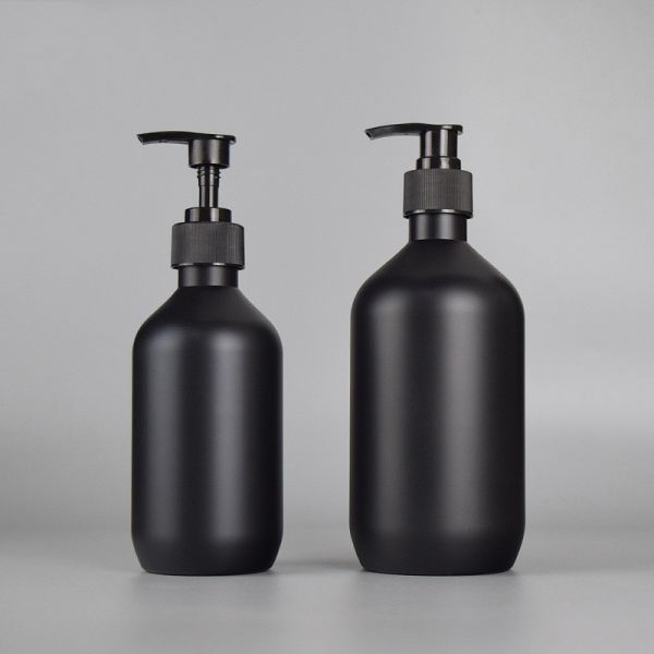 Matte Black Plastic Shampoo Pump Bottle PET Round 300ml 500ml