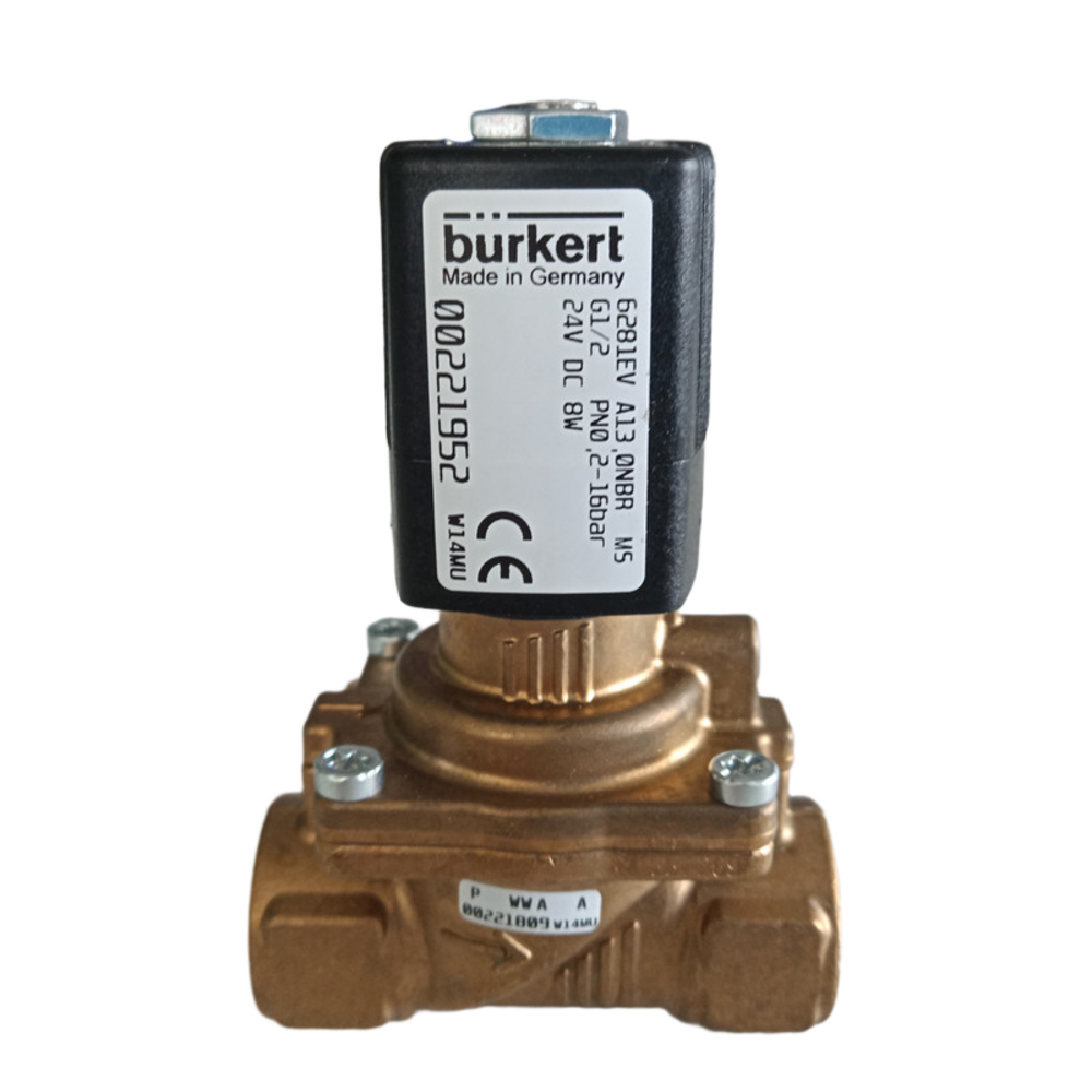 Burkert 6281 2/2 Way NC Solenoid Valve G3/4 Thread 20mm Large Flow Orifice Manual Override Design Brass Body NBR Seal Industrial Pipeline Switch Valve 00221956 00221957