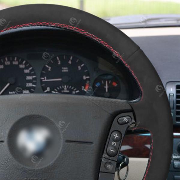 ONE Car ONE Template Black Suede Steering Wheel Wrap for BMW E46 318i 325i E39 E53 X5
