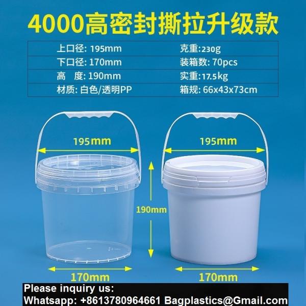 Biodegradable PLA compostable Eco friendly Clear Food-Grade Plastic Bucket Round Shape With Lid Recyclable For Water Packaging Storage Drums