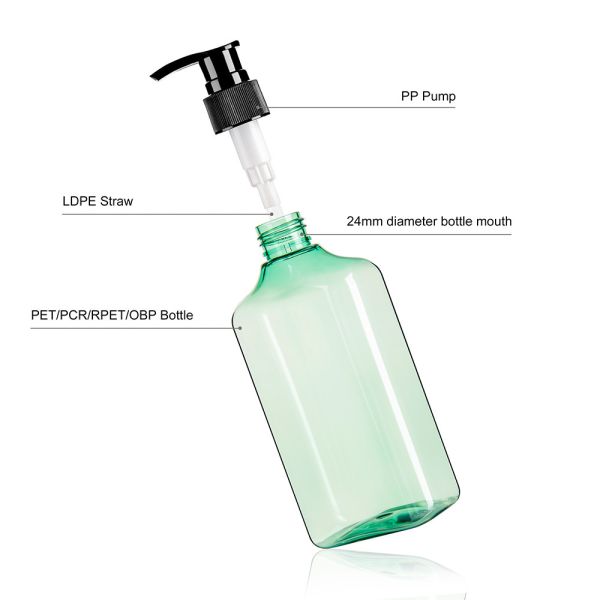 PET 10%-100% PCR Empty Shampoo Pump Bottles 300ML 460ML Recyclable Material