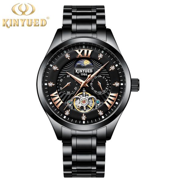 KINYUED High Quality Custom Waterproof Watch Watch Buckle Stainless Steel Automatic Mechanical Watch Men