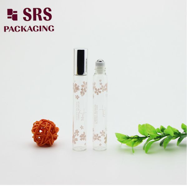 SRS 10ml transparent color essential oil glass roll on bottle with silver