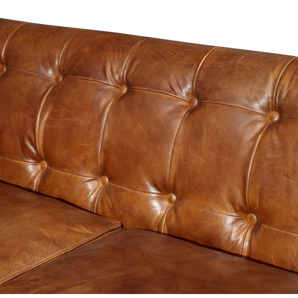 Genuine Leather Triple Seater Sofa , 3 Seater Brown Leather Settee American Style