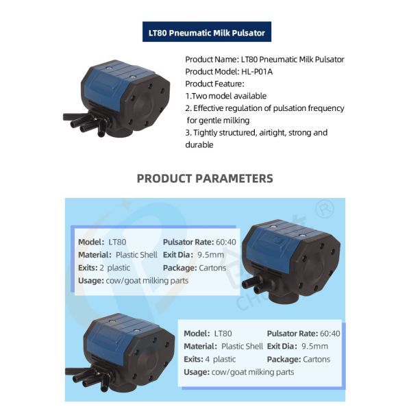2 Vacuum Ports LT80 Sheep Milking Machine Pulsator with 60 Cycles Per Minute Pulsation Rate
