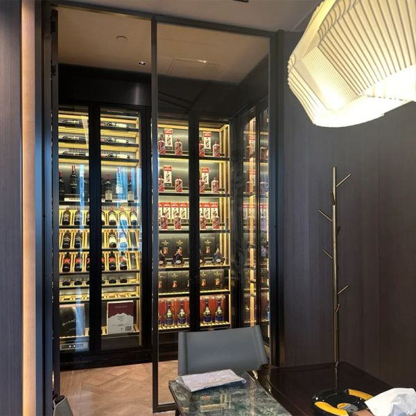 European Style Stainless Steel Wine Cabinet With Ornate Carvings For Luxury Homes