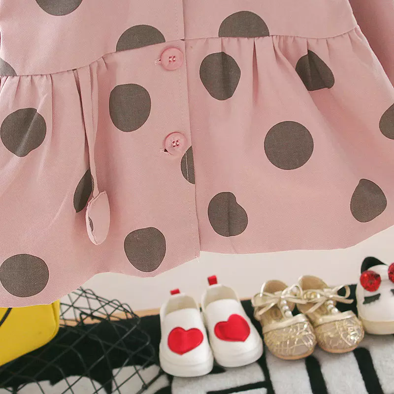 Pink Lapel 110CM Spring Children'S Clothing Coat Polka Dot Pattern