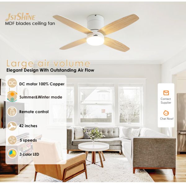 2- 1stshine 42 polegadas Smart Remote LED ventilador de teto com 4 lâminas reversíveis e motor